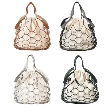 

Fashion Hollow Out Mesh Design Women Handbags Holiday Tote Canvas Lady Summer Beach Bags Net Simple Shopping Bag String Bucket