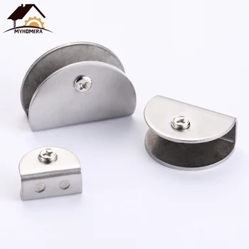 

Myhomera 4Pcs Stainless Steel Glass Clamps Half Round Shelves Support Corner Bracket Glass Clips Adjustable Wall Mounted