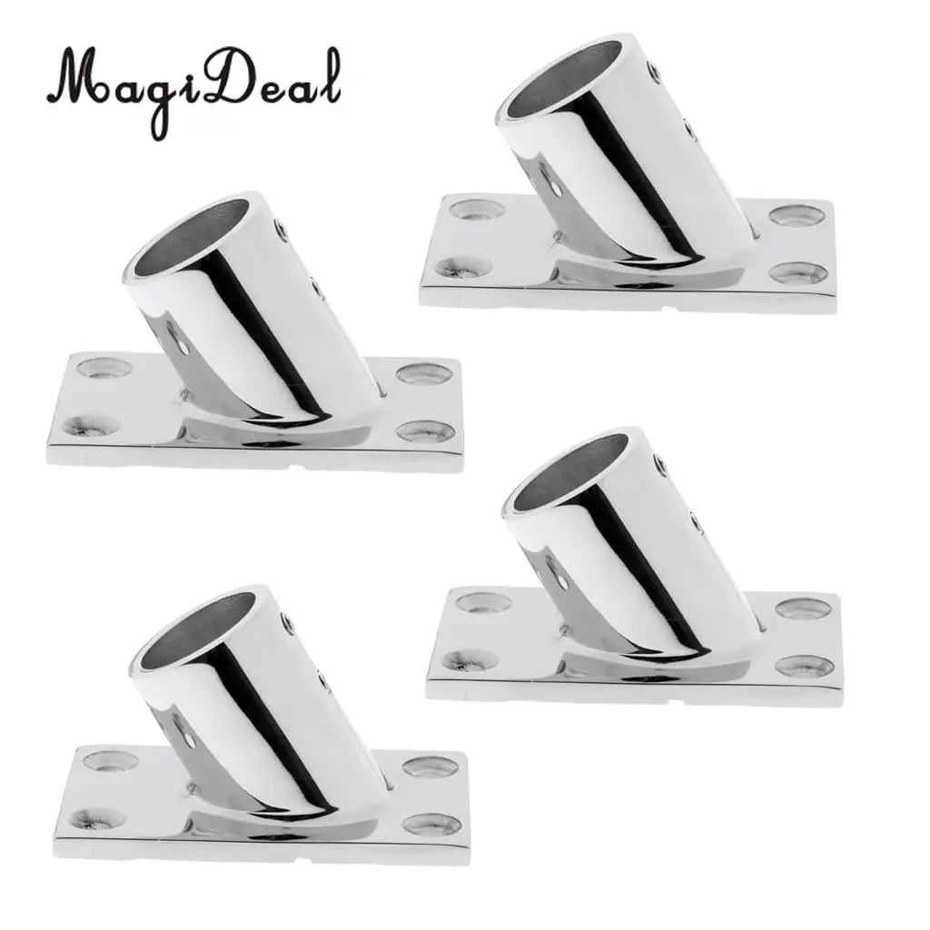 MagiDeal 4 Piece 316 Stainless Steel Boat Deck Handrail Square Base 60 Degree For 7/8'' Tube