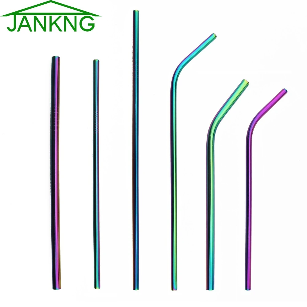 Jankng 6 Pcs Reusable Straw 18 10 Stainless Steel 0 6 0 8cm Rainbow Strews With Cleaner Brush Drinking Straws Cocktail Party Bar Accessories Aliexpress
