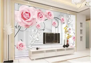 

3d wallpaper custom mural non-woven wall sticker 3 d rose reflection TV setting decorates a wall murals stereograph
