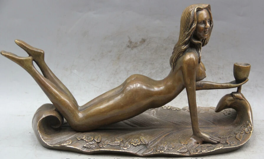 

14" Chinese West Copper Naked Sexy Leaf Belle Girl Beauty Lady Statue Sculpture R0710 Discount 35%