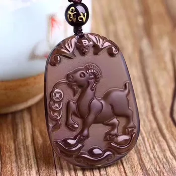 

Natural ice species obsidian zodiac sheep pendant +6 mm ice color beads chain ob2748#