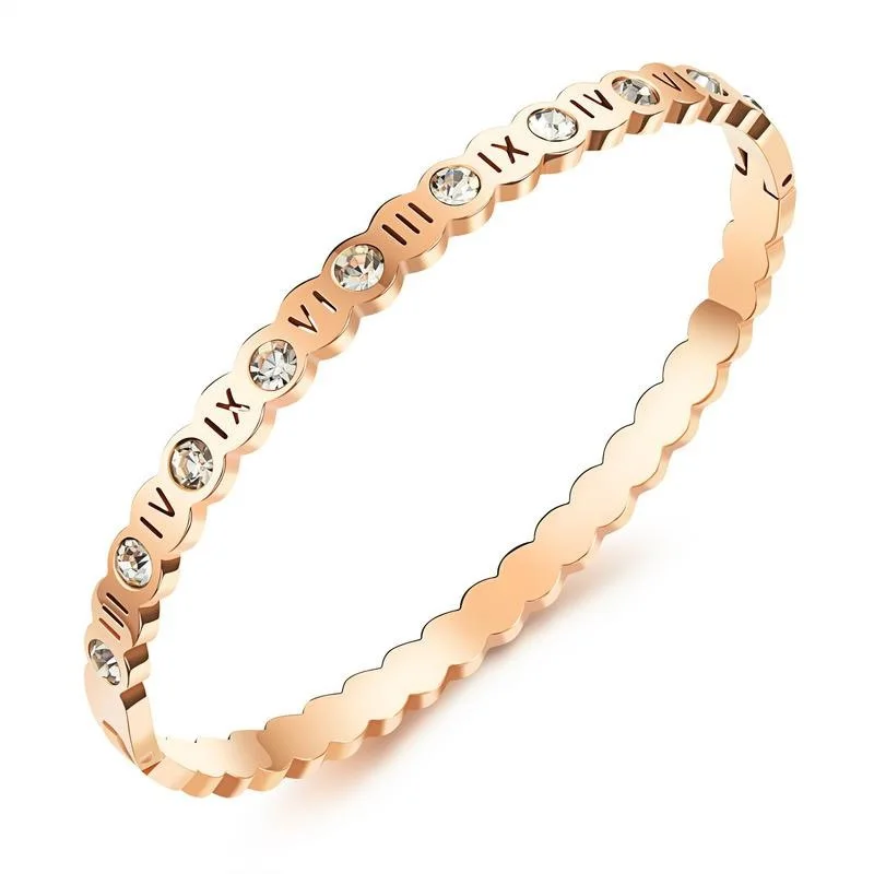 

Titanium steel bracelet, Roman numerals, hollow zircon bracelet, colorfast ladies jewelry, fashion jewelry wholesale