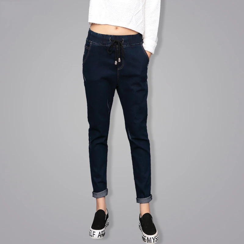 

Women Jeans Plus Size Casual Good Quality Harem Pants Brand Designer Trousers Women Drawstring High Waist Jeans Ninth Pant