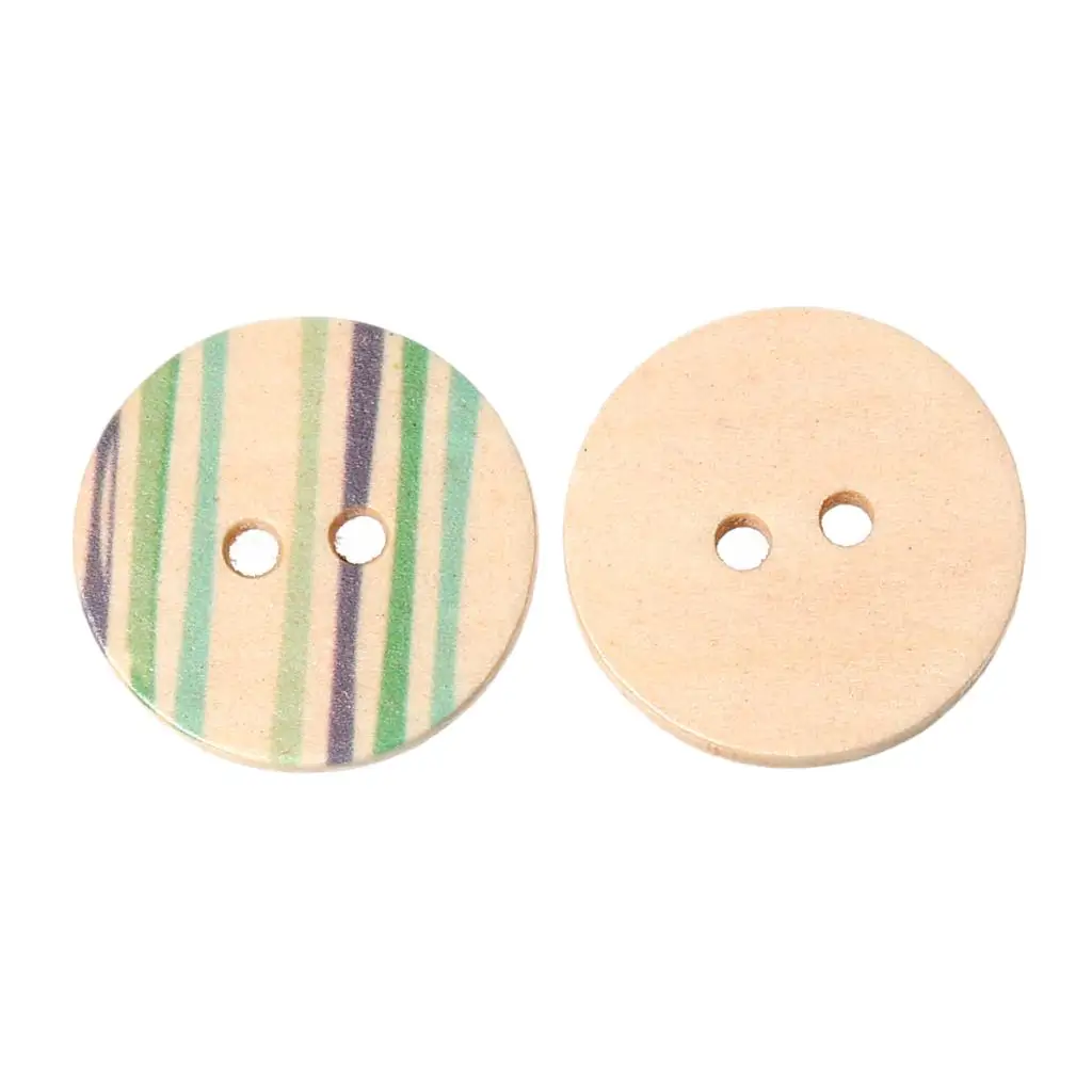 

Wood Sewing Scrapbooking Button Round Green Purple Two Holes Stripe Pattern 25mm Dia,50 PCs new
