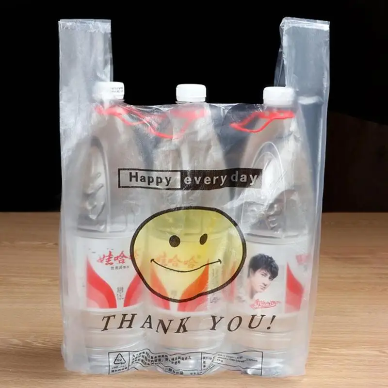 50 шт./упак. прозрачные сумки хозяйственная сумка супермаркета Пластик сумки с ручкой Еда упаковка SLD0633