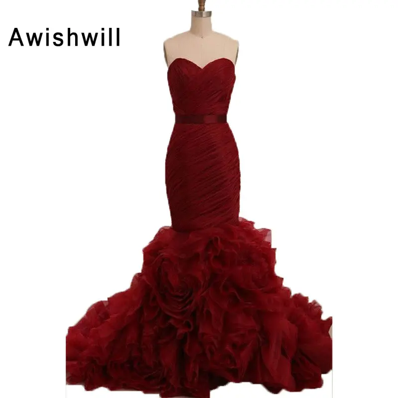 

New Arrival Burgundy Wedding Dresses 2019 Sweetheart Organza Mermaid Wedding Bridal Dress Vestido de Noiva Robe de Mariage