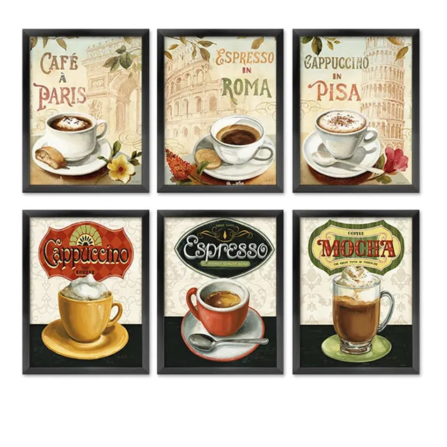 Cappuccino Espresso Creative Coffee Cafe Shop Wall Art Canvas Painting