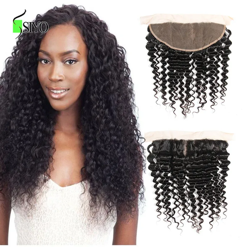 SIYO Hair Peruvian Deep Wave 13*4 Ear to Ear Free Part Lace Frontal Closure Non Remy Human Hair Natural Color 8-22 Inch