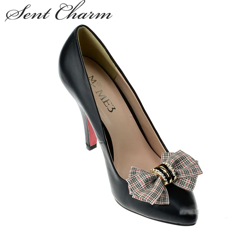 SENTCHARM 1 Pair British Style Plaid Bowknot Women's Shoes Decoration