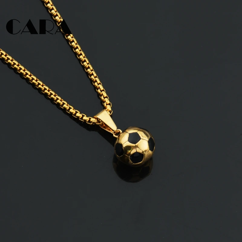 

2019 New arrival Soccer Necklaces Men Jewelry Gold Color Stainless Steel hip hop Fitness Football Sport Pendant & Chain CAGF0389