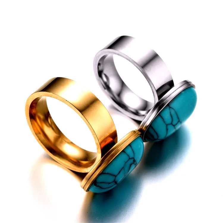 Богемное винтажное Открытое кольцо с натуральным камнем, голубой бирюзовый морской опал, мужские и женские кольца из нержавеющей стали, Прямая поставка
