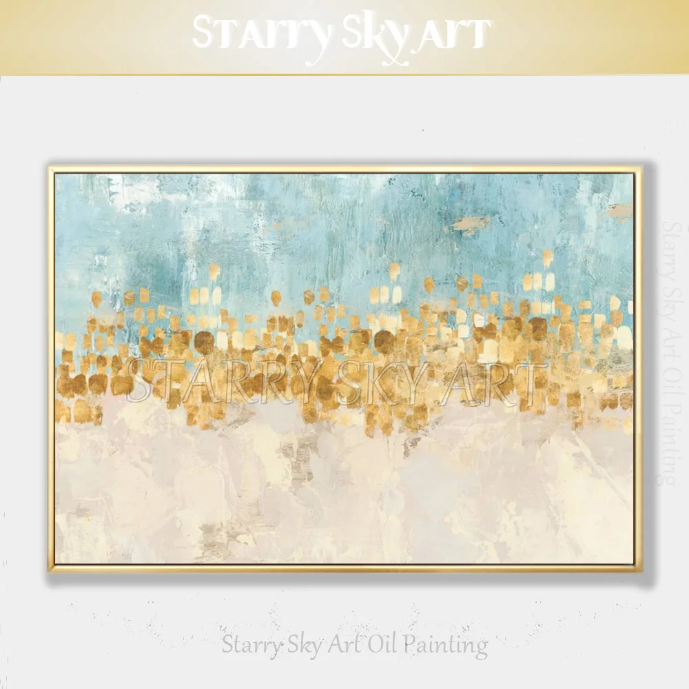 

Free Shipping Hand-painted High Quality Golden and Blue Oil Painting on Canvas Pop Art Abstract Oil Painting for Living Room