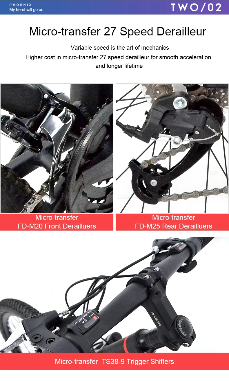 Phoenix 26 INCH Bike bicycle Micro-transfer 27 Speed mountain road bike Derailleur Mountain Bicycle Aluminium Double Disc Brake