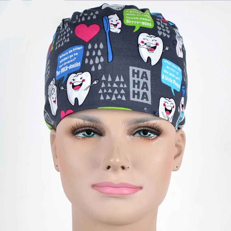 Sanxiaxin новая операционная шляпа женщина Доктор Медсестры хлопок Европейская и американская печать длинные волосы шапка-Бандана) синяя хирургическая шапка