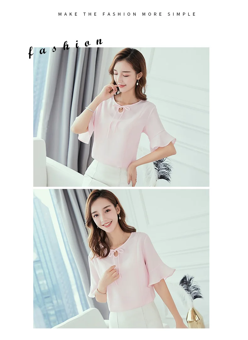 Женские рубашки весна-лето блузки корейского стиля уличной блузки с коротким рукавом женские шифоновые рубашки плюс размер повседневные топы