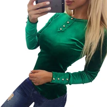 Baru 2017 Beludru Musim Gugur Musim Semi Kemeja Blus Kemeja wanita Tops Beludru Tombol Blusas Top Lengan Panjang Padat Wanita Tops GV508