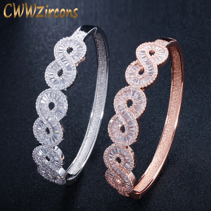 

CWWZircons Fashion Cubic Zirconia Paved Silver and Rose Gold Color Infinity Open Cuff Bangles Jewelry for Women BG010