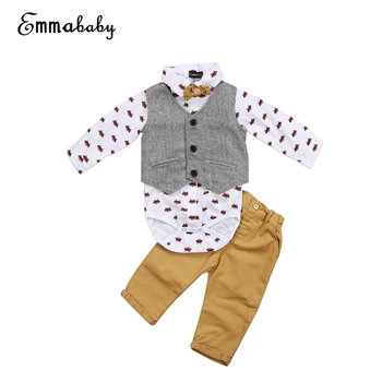 

4pcs Baby Boys Clothes Set 0-24M Toddler Baby Boy Formal Suit+Pants+Waistcoat+Tie 2017 New Outfit Boy Tuxedo Casual Clothing Set