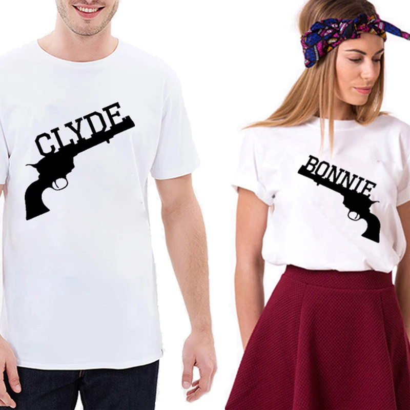 Одинаковые футболки для пар 100% хлопок Bonnie and Clyde Забавный Свадебный Топ футболка