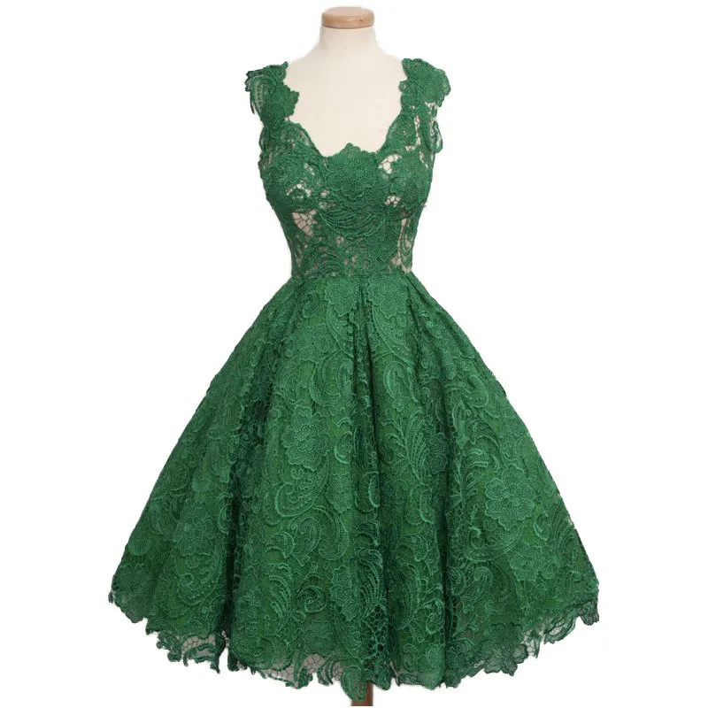 Зеленые элегантные коктейльные платья трапециевидной формы с рукавами-крылышками по колено кружевные платья с открытой спиной для выпускного вечера - Цвет: same as the photo