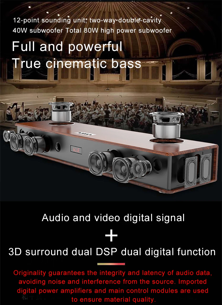 Умный Саундбар домашний кинотеатр динамик деревянный Bluetooth динамик Hifi с караоке KTV системой 170 Вт сабвуфер проекция DTS динамик s