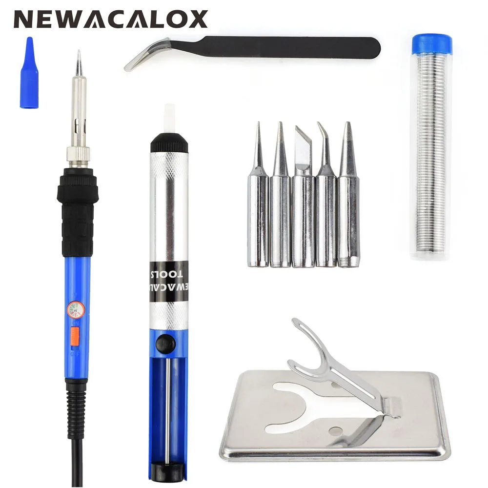 

NEWACALOX Switch Adjustable Temperature Electrical Soldering Iron Set EU 220V 60W Welding Torch+Solder Stand+5 pcs Solder Tip