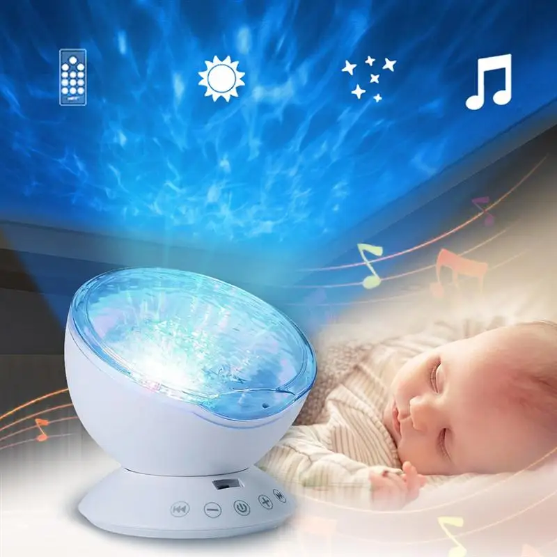 

LED Projecting Light Lamp Color Changing Ocean Wave Projector with Remote Control Kids Night Light