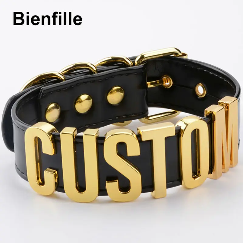 Online Regalo romántico personalizado gargantilla Collar cuero PU personalizado nombre gargantilla Cosplay elegir letras Collar mujeres