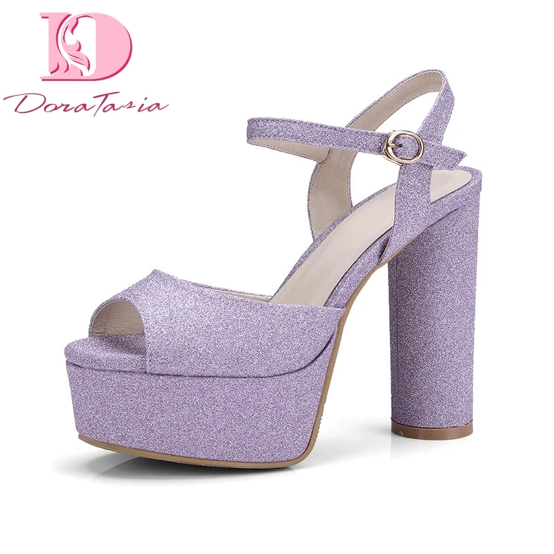 

DoraTasia Trendy Style Larges Size 32-42 Peep Toe Platform ankle-strap Sandals Shoes Women Bling High Heels Party Shoes Woman