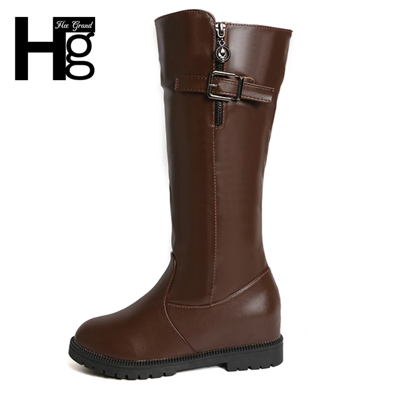 

HEE GRAND Women Fashion Waterproof Knee-high Long Boots Square Heel Winter Casual Boots Female Outdoor Flats Size 35-40 XWX6799