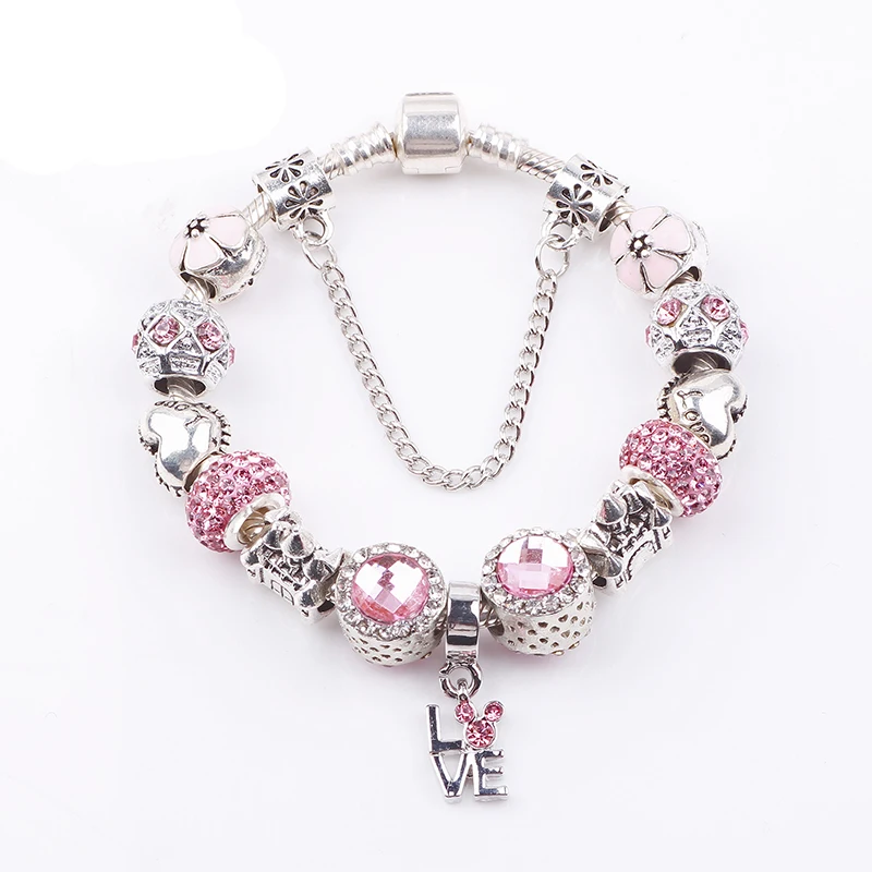 Dodocharms, модный, античный, 925, розовый, Coler, шарм, подходит к оригинальному браслету, браслет с любовью и цветком, хрустальный шар для женщин, свадьба