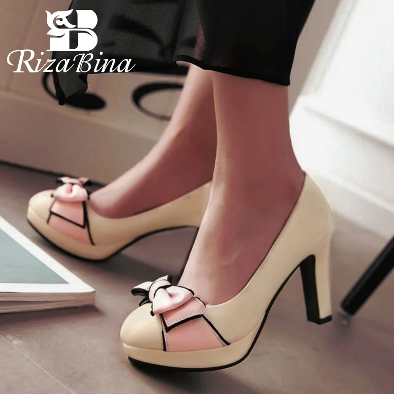RizaBina Femmes Chaussures Talons Hauts Wpmen S Bowknot Sans Lacet 