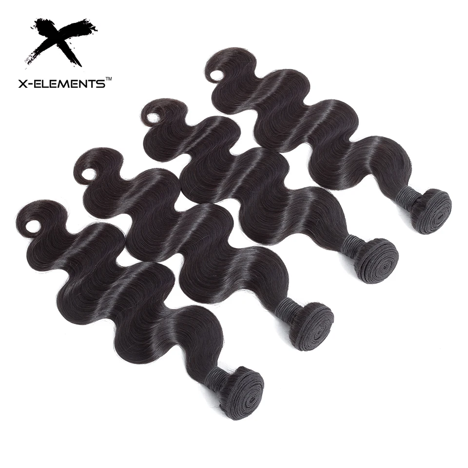 X-Elements Brazilian Body Wave Hair 1 3 4 Weave Bundles Natural Color Human Hair Extensions 8-26 inches Non Remy Hair Weave Bundles (2)