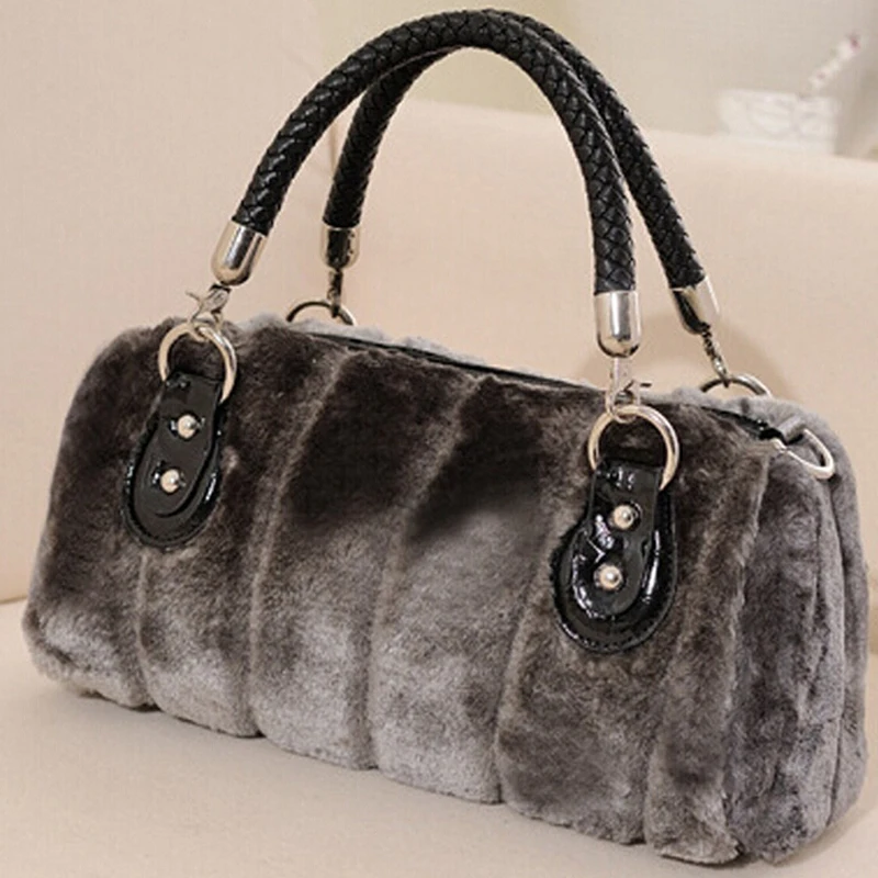 

2016 Winter Fashion Women Shoulder bags Handbag Fur Famous Designer Gray Messenger for Lady Crossbody bag bolsas feminina FR003