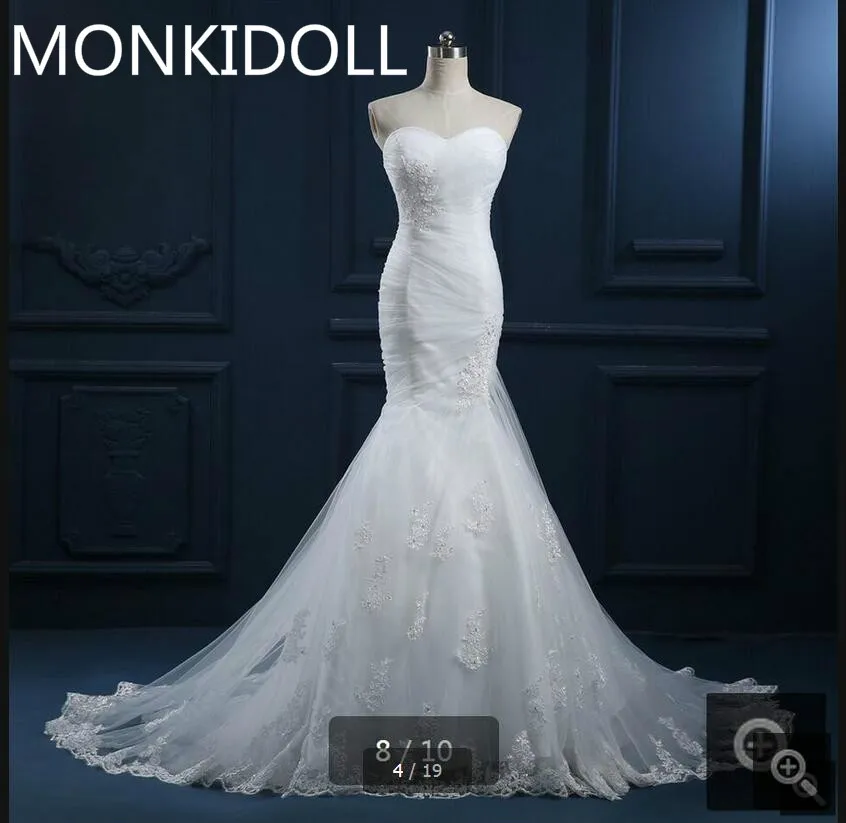 

2016 best selling mermaid white lace dresses real picture wedding dresses pleated strapless sweetheart bridal gowns