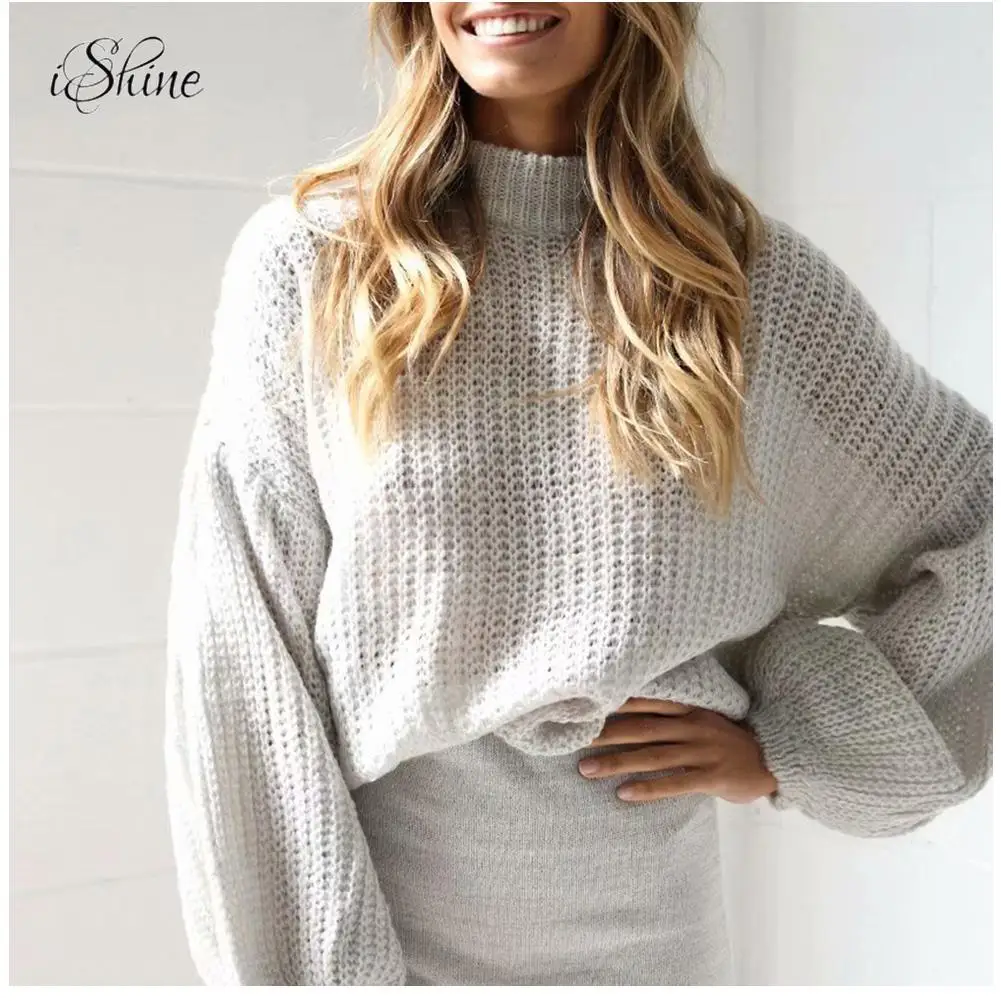Womens Tops,Cardigan for Women Solid Color Off Shoulder Knitted Sweater Long Latern Sleeve Pullover Top Blouse