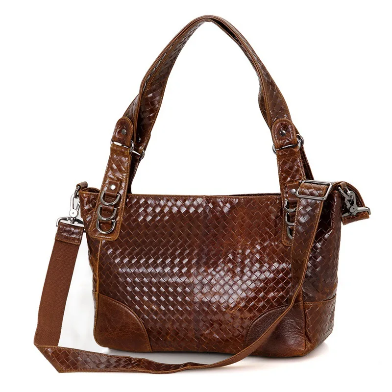 Vintage Woven Pattern Coffee Color 100% Guarantee Real Skin Genuine Leather Women Handbags Messenger Bag Woman Tote #M7262