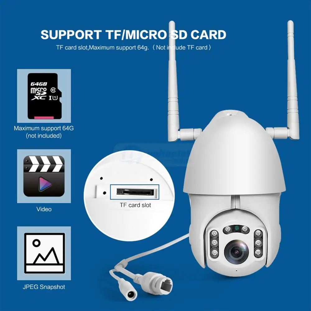 1080P 2MP Wi Fi купольная IP камера наружная Водонепроницаемая беспроводная PTZ