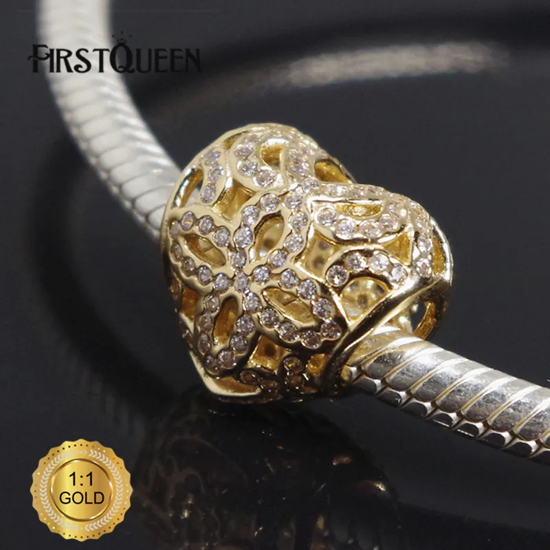 

FirstQueen Openwork heart charm in 14K gold Fit Original European Bracelet Bangle Authentic Fine Jewelry
