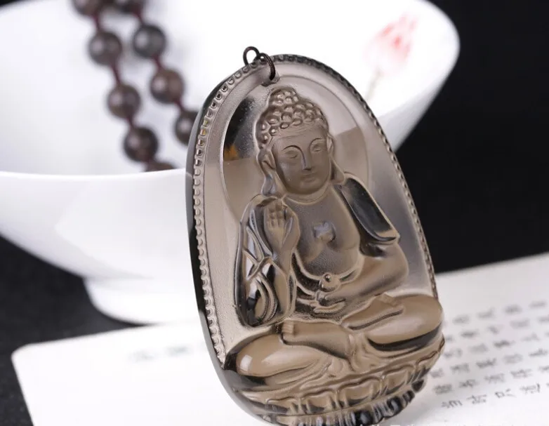 

High Quality Unique Natural Ice Black Obsidian Carved Buddha Lucky Amulet Pendant Necklace For Women Men Pendants Jade Jewelry