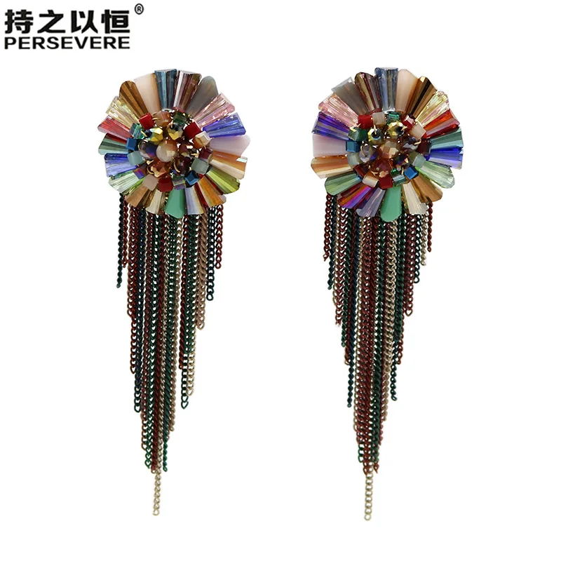 2019 Handmade Rainbow Drop Beads Round Earrings Women's Bohemian Hook Earrings