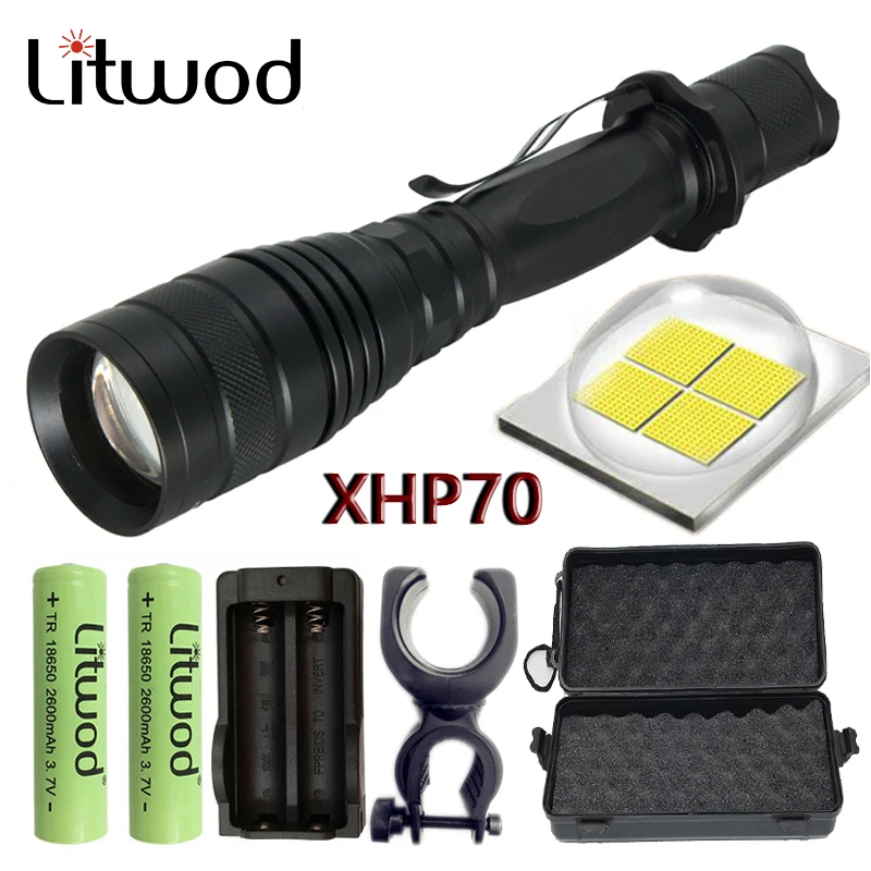 

Litwod Z20P75 CREE XLamp XHP70 32w 3200lm powerful Tactical LED flashlight torch convoy lens zoom 2x 18650 battery Lantern