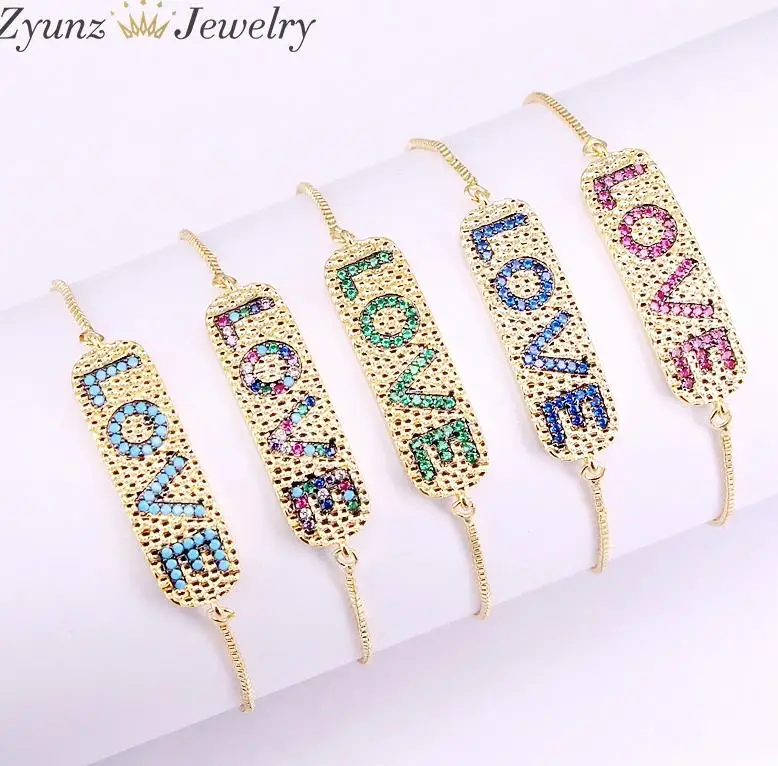 Bracelet 5 шт., прямоугольник, бар Letter Word кубического циркония Фианит, циркон, Кристалл Регулируемые браслеты для Для женщин - Окраска металла: Bracelet