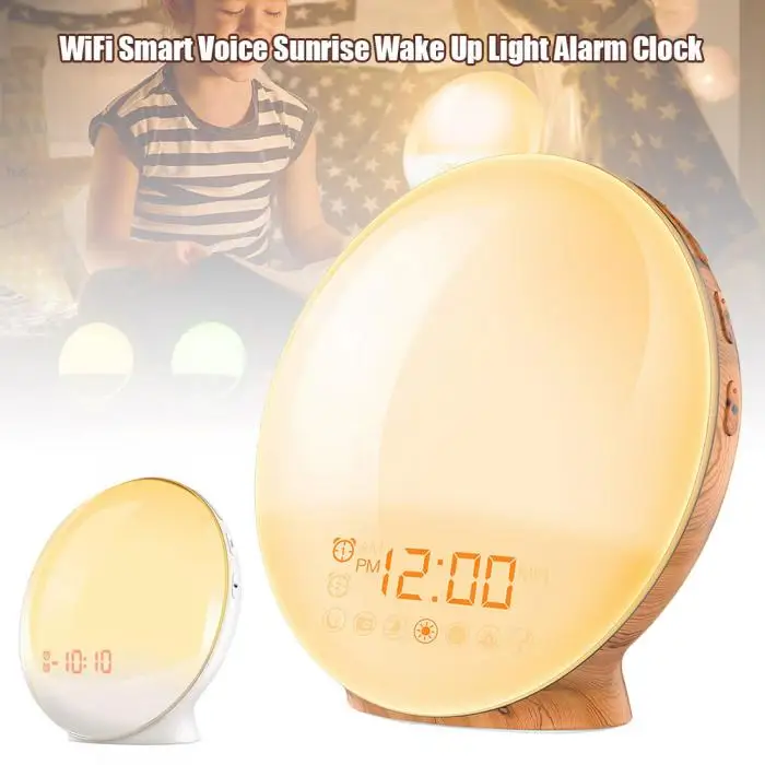 Wi-Fi голосовой звуковой будильник светодиодный имитации восхода солнца с fm-радио Повтор часы DC120