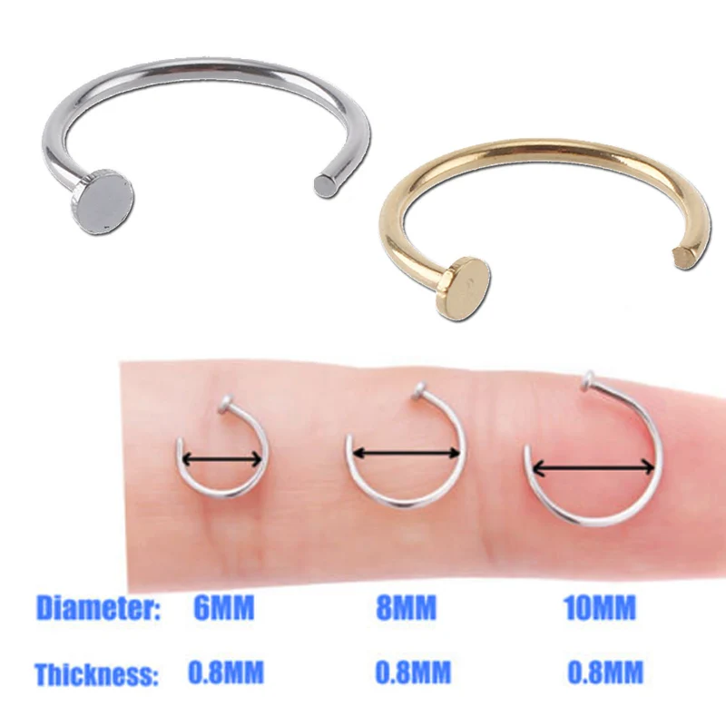 1 шт. сексуальное на 6/8/10 мм Тонкий зажим открытые кольца и штифты для носа хирургический, титановый Сталь C небольшие кольцевые поддельный пирсинг бижутерия гвоздики