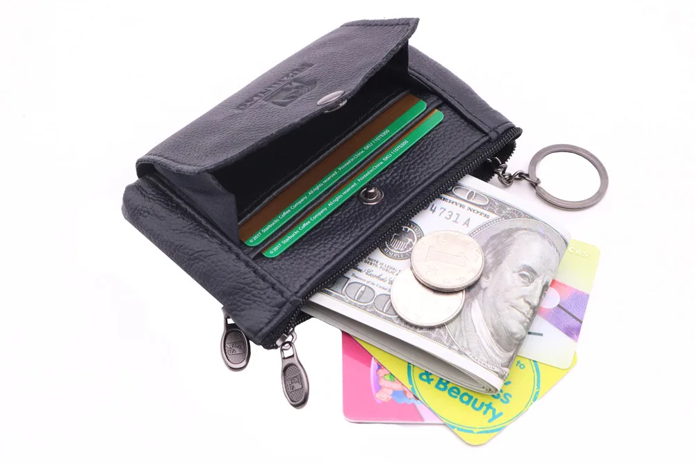 Винтажные мужские мини-кошельки из натуральной кожи, маленький кошелек для монет, карт, на молнии, Magic Walet, мужские сумки для денег, Portomonee, с кольцом для ключей