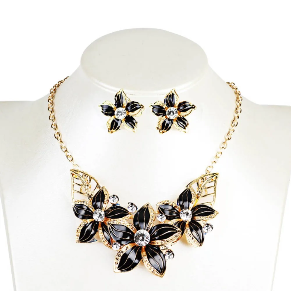 New Style Fashion Flower Drip Oil Set Decorations Necklaces And Earrings Jewelry Set for Women