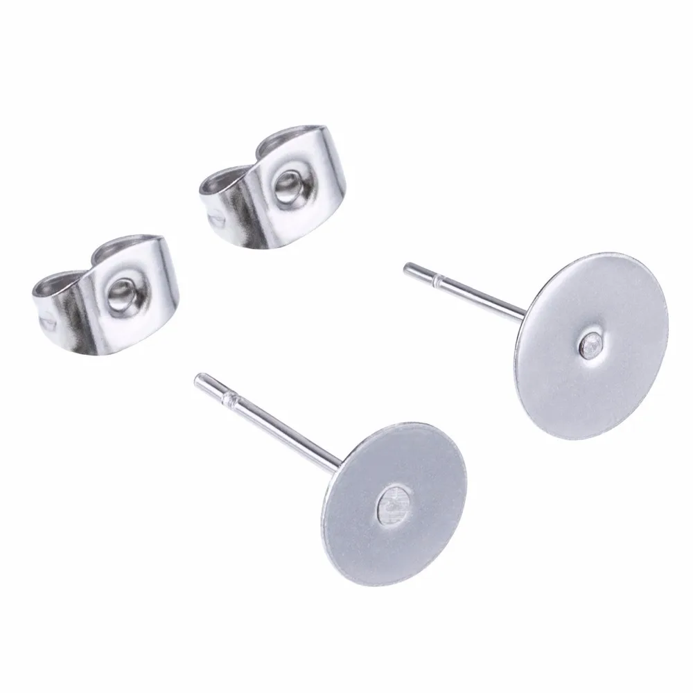 100 Pieces Stainless Steel Earrings Posts Flat Pad with 100 Pieces